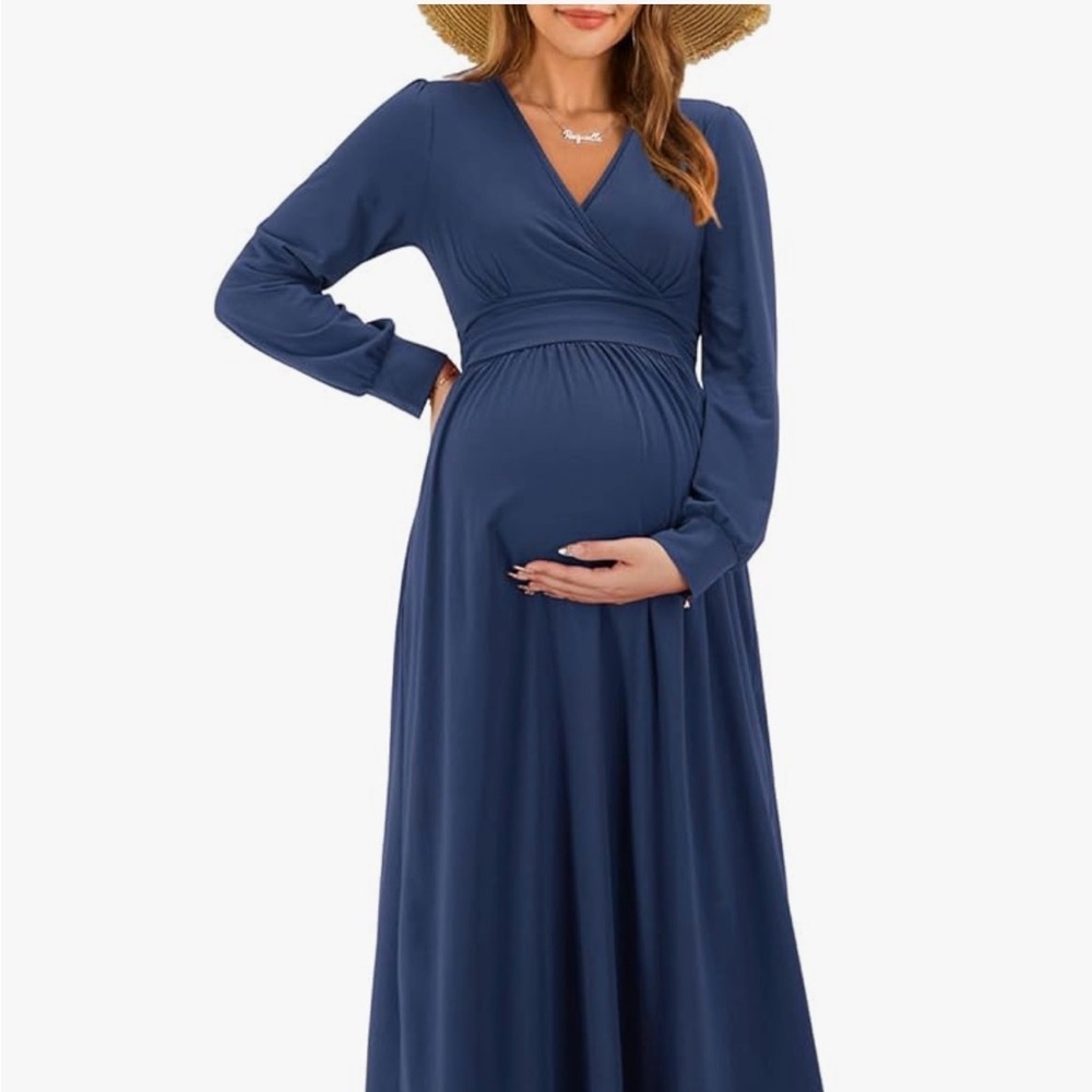 Navy Maternity Maxi Dress